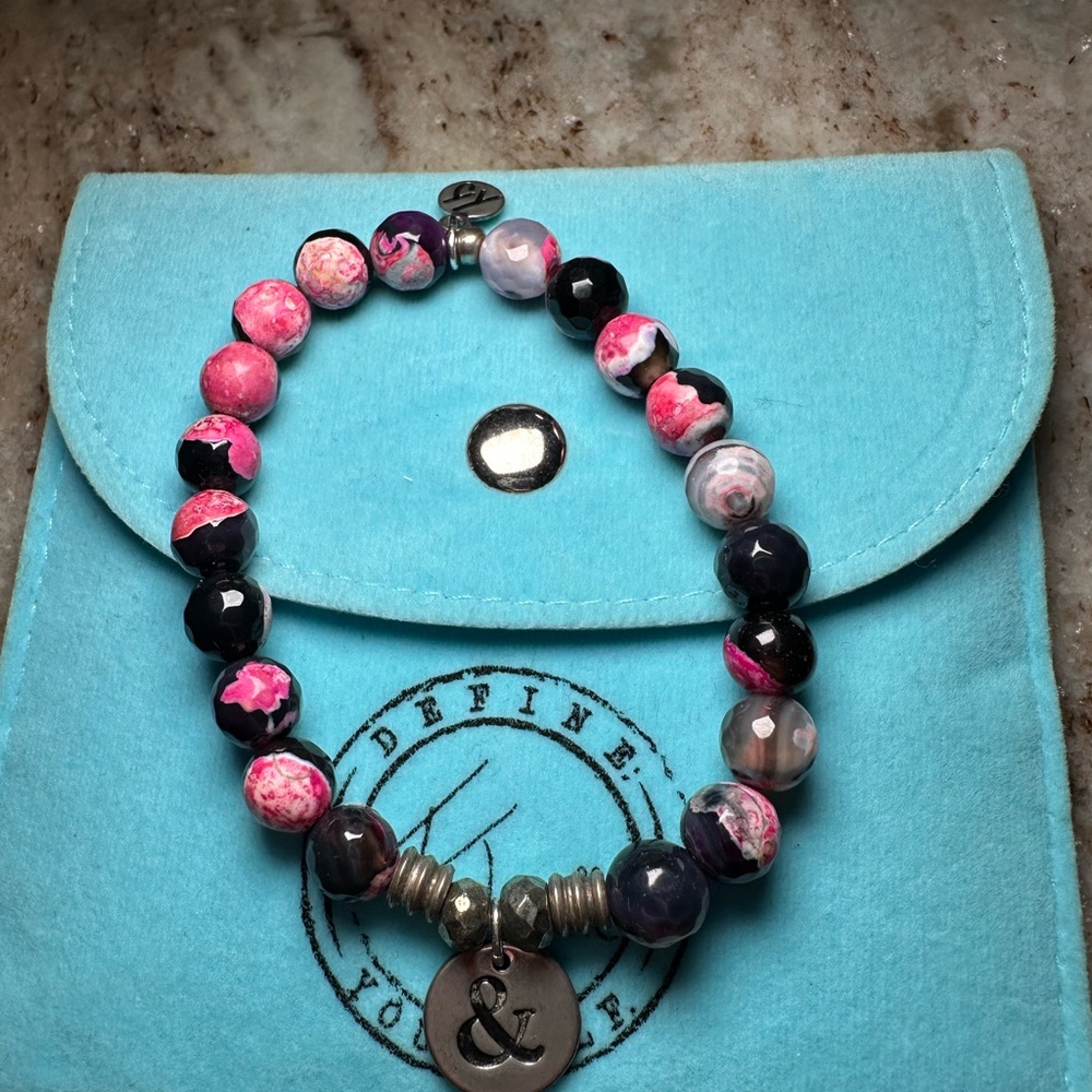 Pink and Black Beaded Bracelet